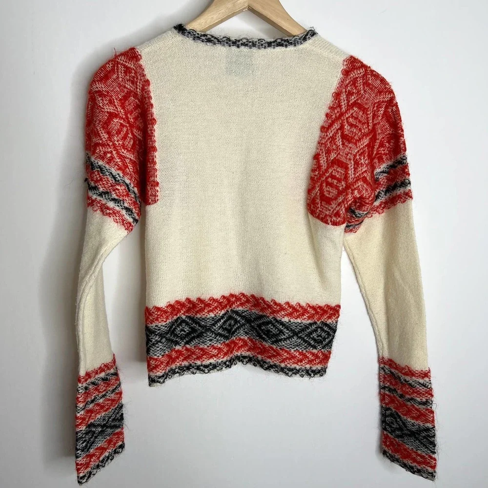 Anna Sui James Coviello Foranna White with Red and Black Details Sweater - Picture 5 of 12